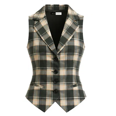 Richa Sharma Green / White / Black Heritage Green Tartan Tailored Waistcoat - Women's Check Vest In Green/white/black