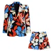 Richa Sharma White / Blue / Red Women's Floral Blazer And Shorts Co-ord Set - Tailored Summer Statement Outfit In Multi