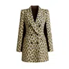 Richa Sharma White / Brown / Yellow Tailored Leopard Print Blazer Dress - Luxury Double Breasted Women's Statemen In Multi