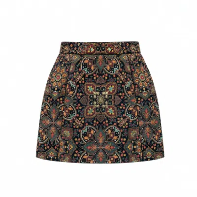 Richa Sharma Women's Black / Brown Artisan Hand-embroidered Mini Skirt In Multi