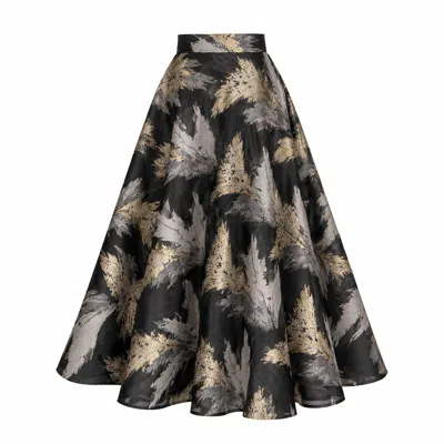 Richa Sharma Women's Black / Brown / Gold Handcrafted Black And Gold Organza Jacquard Midi Skirt - Sustainable Lu