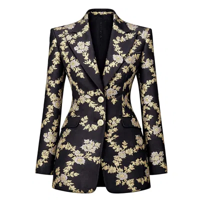 Richa Sharma Women's Black / Gold / Silver Luxury Black Gold Brocade Silk Tailored Blazer In Multi