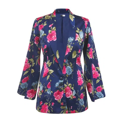 Richa Sharma Women's Blue Blazer In Split-sleeve Style With Floral Print