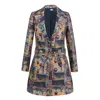 Richa Sharma Women's Blue Abstract Print Single Breasted Blazer Dress In Blue
