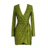 Richa Sharma Women's Gold / Green / Silver Luminous Chartreuse Sequin Wrap Dress - Long Sleeve Luxury In Multi