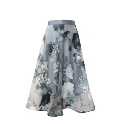 Richa Sharma Women's Grey / Silver / White Sheer Organza Midi Skirt In Silver Hues