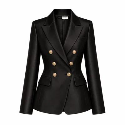 Richa Sharma Women's Handcrafted Tailored Black Silk Double-breasted Blazer