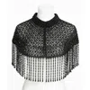 Richa Sharma Women's Handmade Black Beaded Cape Shawl - Pearl Fringe Evening Wear In Black