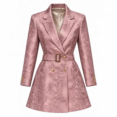 Richa Sharma Women's Pink / Rose Gold / Gold Rose Serpent Handcrafted Pink Jacquard Blazer Dress With Belt In Pink/rose Gold/gold