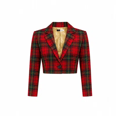 Richa Sharma Women's Red / Black / Brown Red Check Tailored Crop Blazer In Red/black/brown