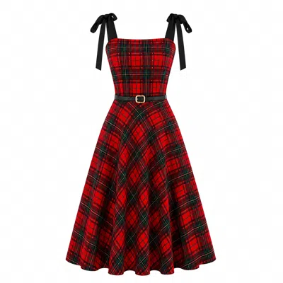 Richa Sharma Women's Red / Black / Gold Tartan Tunic Dress - Red Scottish Fit & Flare Midi Dress In Red/black/gold