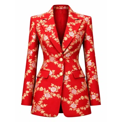 Richa Sharma Women's Red / Gold / Silver Luxury Handcrafted Tailored Brocade Silk Blazer In Red