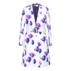 Richa Sharma Women's White Duchess Satin Coat With Purple Tulips Print In White
