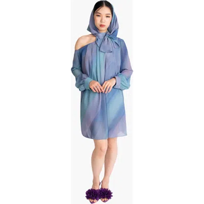 Richantee Bow Tie Printed Mini Dress In Blue