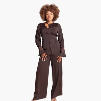 Richantee Long Sleeve Wrap Top In Brown