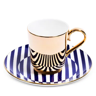Richard Brendon Espresso Saucer & Reflect Espresso Cup In Gold/blue  White