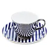 Richard Brendon Tea Saucer And Reflect Teacup Set In Navy White Gold