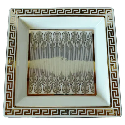 Pre-owned Richard Ginori 1735 Square Porcelain Tray With Papyrus Print In Gray