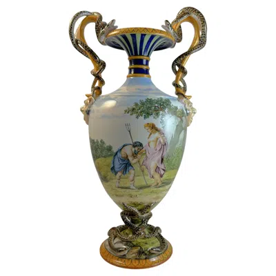 Pre-owned Richard Ginori A Large Ginori Serpent Vase Majolica Mythological Neptune Poseidon, 1880's In Brown