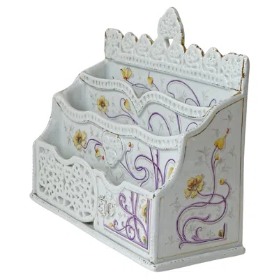 Pre-owned Richard Ginori Art Nouveau Floral Ceramic Letter Holder, Italy 1910 In Gray
