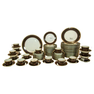 Pre-owned Richard Ginori Brown & Gold Trimmed Dinnerware Service Of 93 Pieces
