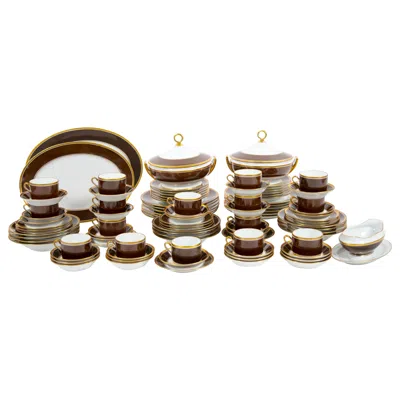 Pre-owned Richard Ginori Brown & Gold Trimmed Extensive Dinnerware Service Of 99 Pieces