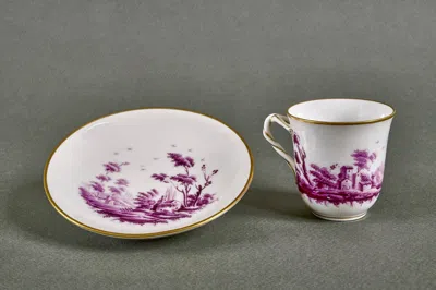 Pre-owned Richard Ginori Charles X Italian  Signed Porcelain Cup And Saucer In Gray