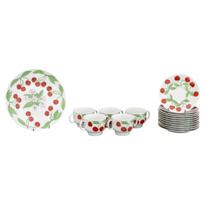Pre-owned Richard Ginori Cherry Motif Porcelain Partial Dinner Service Set, 17 Pieces In Gray