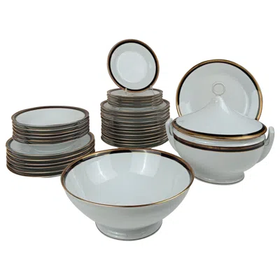 Pre-owned Richard Ginori China Dinner Service For 6 By  Black Onice Rim, Gold Trim & Verge