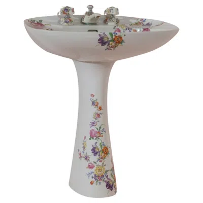 Pre-owned Richard Ginori Floral Bathroom Set By , Lavenite Series, Italy, 1950s In Gray