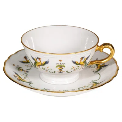 Pre-owned Richard Ginori Ginori Porcelain Cup And Saucer Set, Maiolica Pattern, Italy 1950s-1960s In Gold