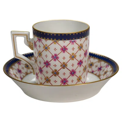 Pre-owned Richard Ginori Ginori Porcelain Espresso Cup And Saucer Set, Geometric Decor, Italy 1950s In Gold