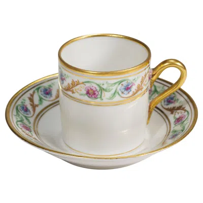 Pre-owned Richard Ginori Ginori Porcelain Espresso Cup And Saucer Set, Renaissance Pattern, Italy 1950s In Gold
