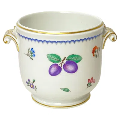 Pre-owned Richard Ginori Hand-painted Fruits & Flowers Porcelain Cachepot Jardinière In Transparent