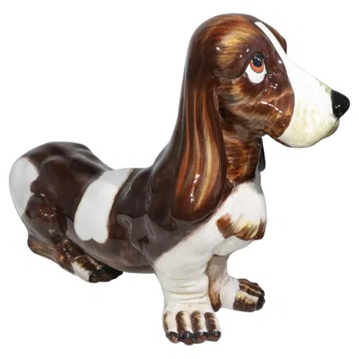 Pre-owned Richard Ginori Italian Majolica Basset Hound, Circa 1970/1980's In Black