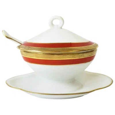 Pre-owned Richard Ginori Italian Porcelain Condiment Dish & Spoon In Sand