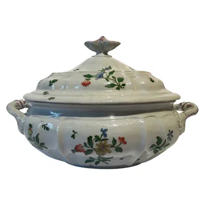 Pre-owned Richard Ginori Italy Late 18th Century  Porcelain Soup Bowl With Floral Decor In Gray