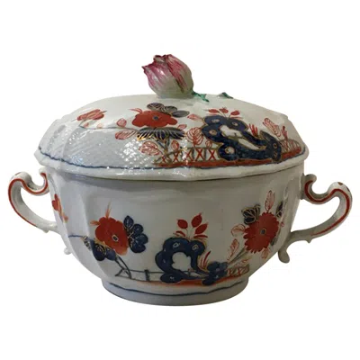 Pre-owned Richard Ginori Italy  19th Century Porcelain Covered Cup Red Blue Decor