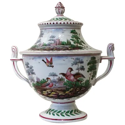 Pre-owned Richard Ginori Italy  Doccia 19th Century Porcelain Covered Vase With Landscape In Gray