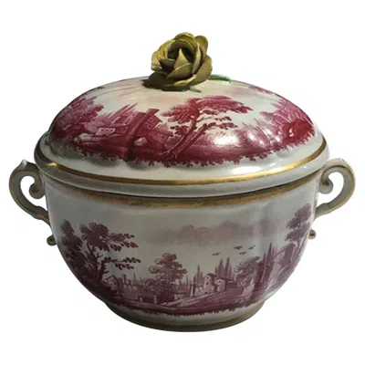 Pre-owned Richard Ginori Italy  Mid-18th Century Pink Porcelain Covered Cup With Landscapes