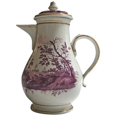 Pre-owned Richard Ginori Italy  Mid-18th Century Porcelain Coffee Pot Landscapes In Purple