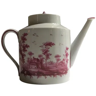 Pre-owned Richard Ginori Late 18th Century Porcelain Tea Pot With Hand Painted Landscapes In Gray