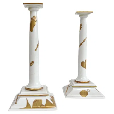 Pre-owned Richard Ginori Pair Of Exceptionally Rare Candlestick Holders Designed By Gio Ponti For Ginori In Gray