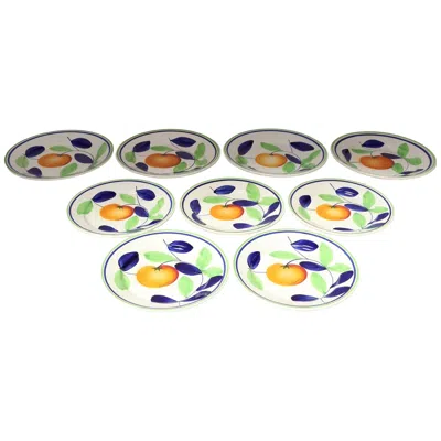 Pre-owned Richard Ginori Set Of Nine Vintage Italian "orange" Fruit Motif Plates By  In Sand