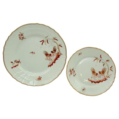 Pre-owned Richard Ginori Siena Porcelain Dinner Plates Roosters Design Florence Italy In Gray