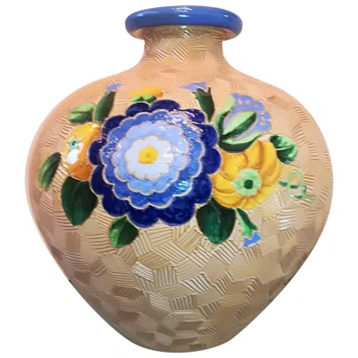 Pre-owned Richard Ginori Vase 'pot' 1930, Multi-color Round Shape, Majolica, Giò Ponti In Brown