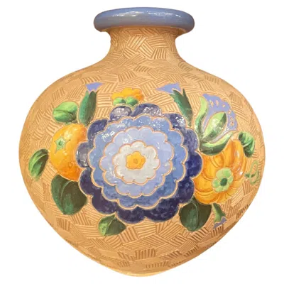 Pre-owned Richard Ginori Vase 'pot' 1930, Multi-color Round Shape, Majolica, Giò Ponti In Sand