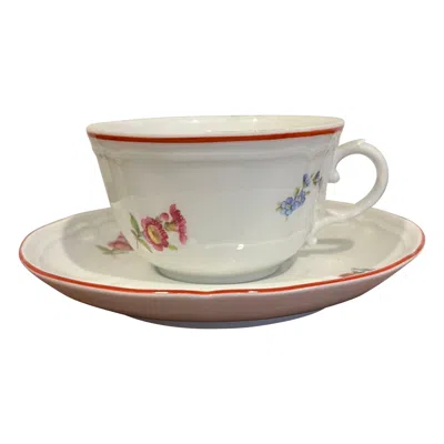 Pre-owned Richard Ginori Vintage  Hand-painted Porcelain Cup And Saucer Floral Motif Italy In Sand