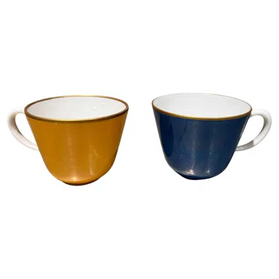 Pre-owned Richard Ginori Vintage  Sapphire Blue Porcelain Teacup Set Of 2