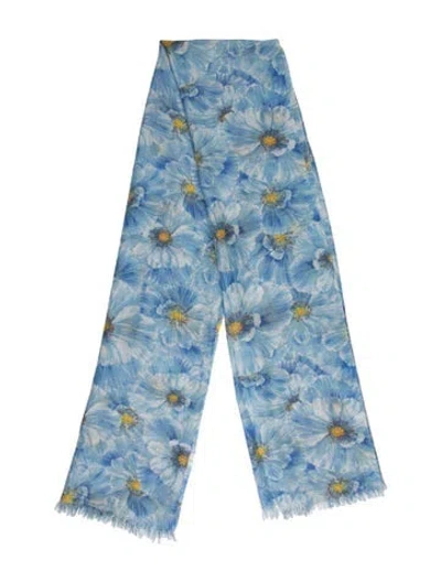 Pre-owned Richard Grand Cashmere Floral Print Scarf In Blue